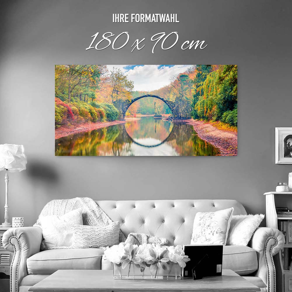 Panorama Acrylglasbild 180x90cm Wald & Bäume Herbst Rakotzbrücke, Kromlau