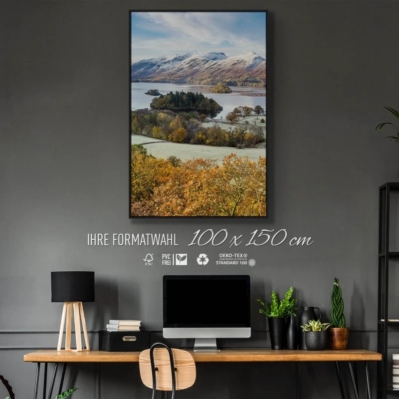 Berge & Gebirge Derwent Water England im Hochformat 100x150cm mit schwarzen Bilderrahmen
