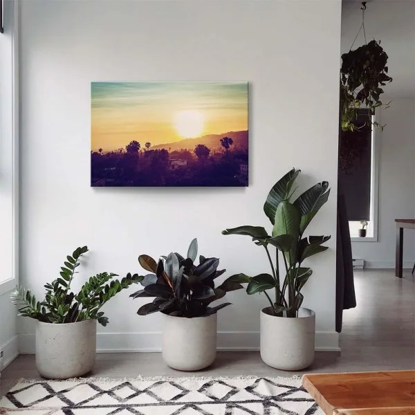 Keilrahmenbild Skyline, Los Angeles sunset 90x60cm groß