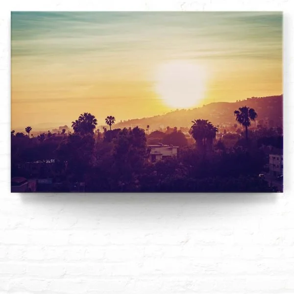 Keilrahmenbild Skyline, Los Angeles sunset 90x60cm groß