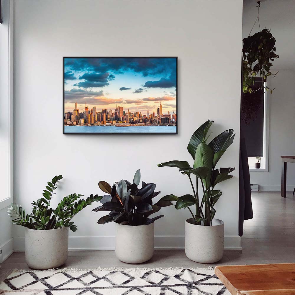 Skyline Panorama von New York im schwarzen Bilderrahmen, 200x150cm