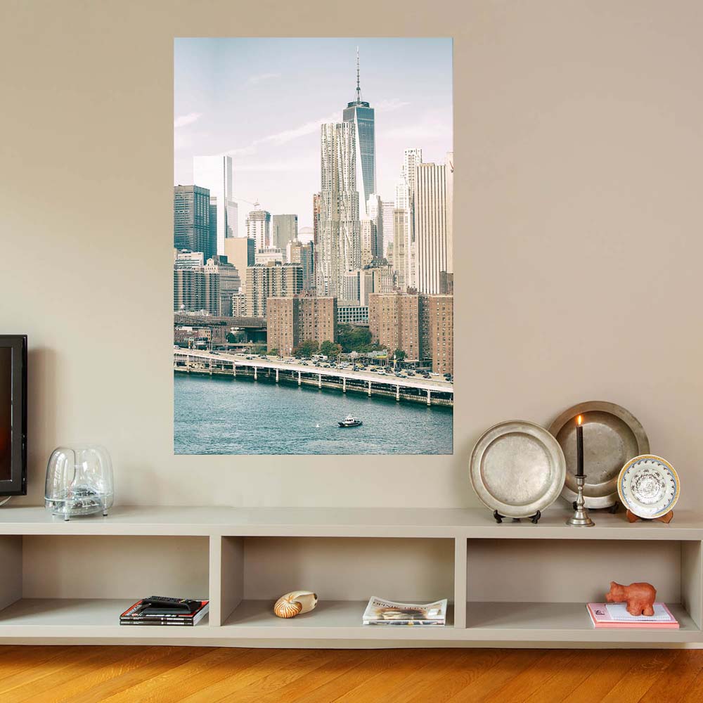 Poster 60x90cm im Hochformat, NYC Manhatten mit Bridge Skyline