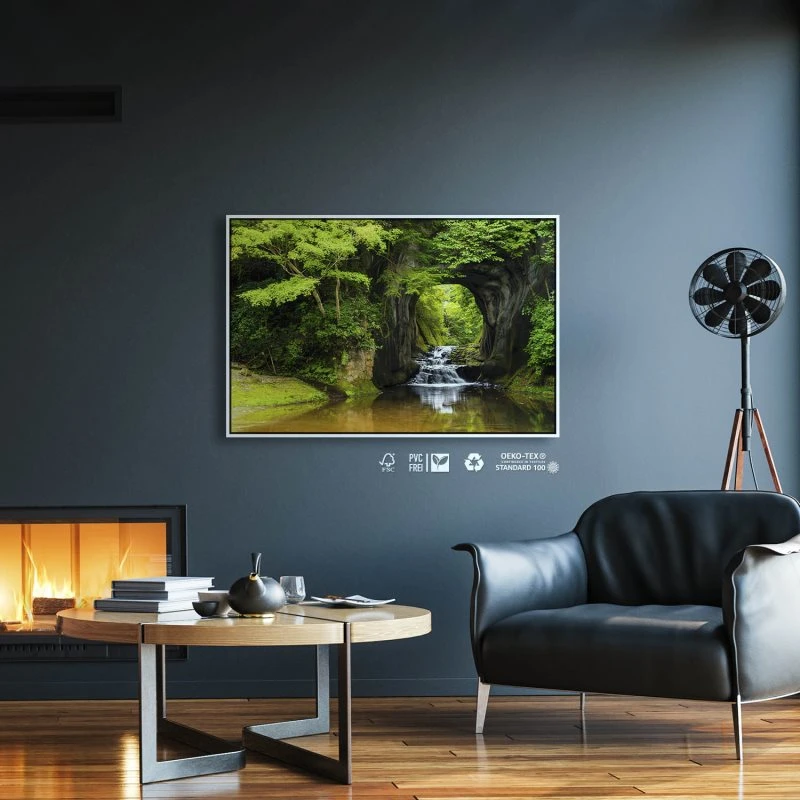 Wasserfall Nomizo Falls Japan im weißen Bilderrahmen, 60x40cm