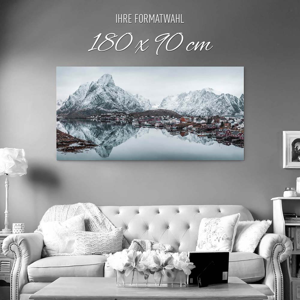 Panorama Alu-Dibond Bild 180x90cm Berge & Meer Lofoten Norwegen