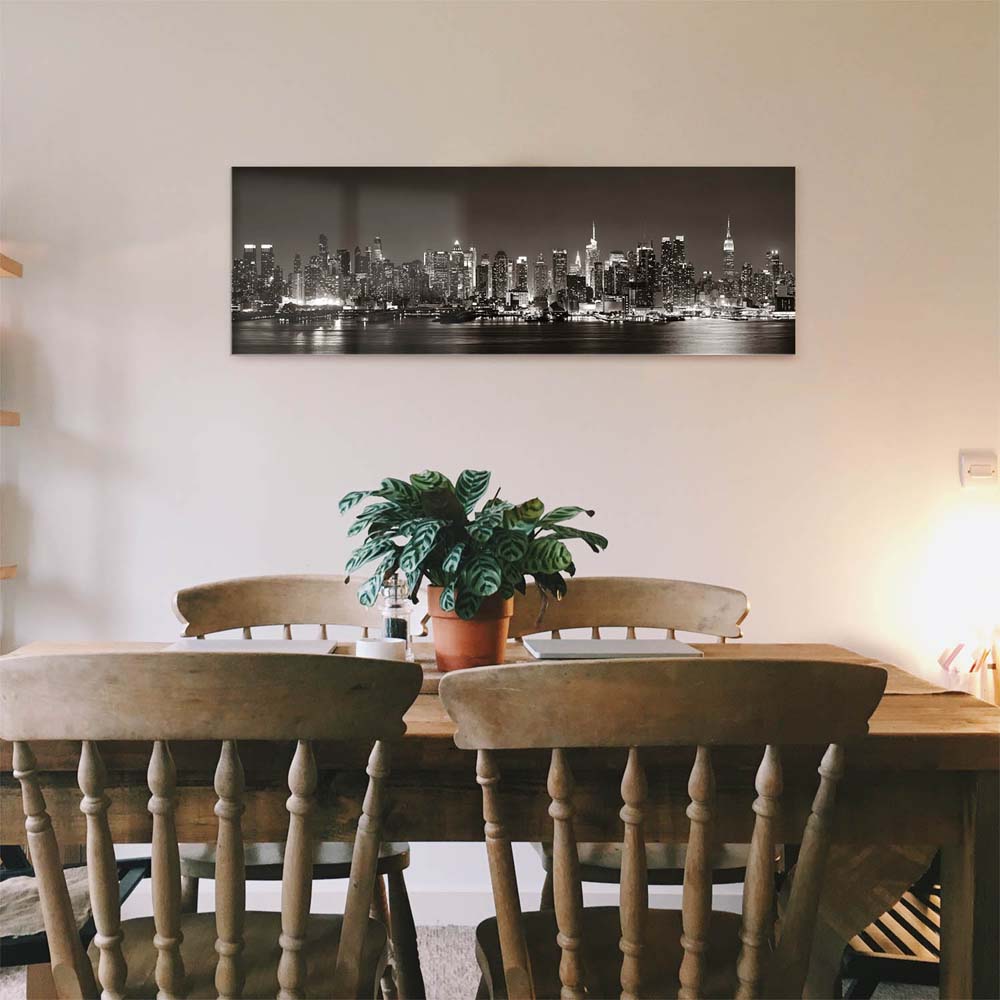 Skyline New York nachts als Acrylglasverbund Bild 180x90cm