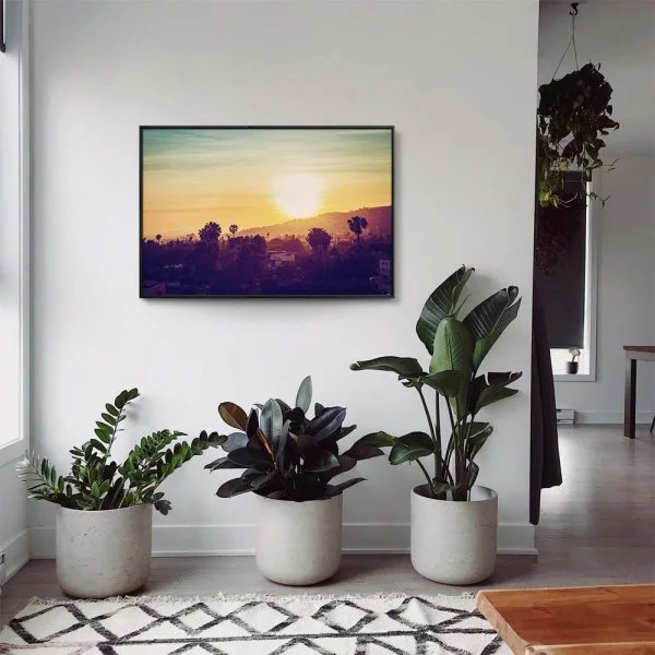 Skyline Los Angeles sunset im schwarzen Bilderrahmen, 180x120cm