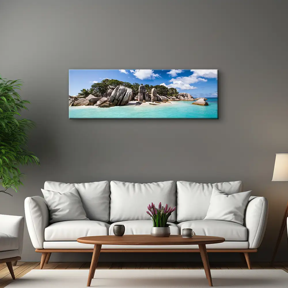 Strand & Meer Seychellen Insel als Leinwand Bild 150x50cm