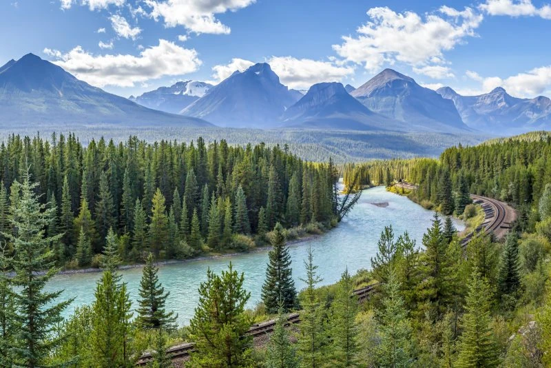 Keilrahmenbild Berge & Gebirge, Morants Curve Kanada Banff 90x60cm groß