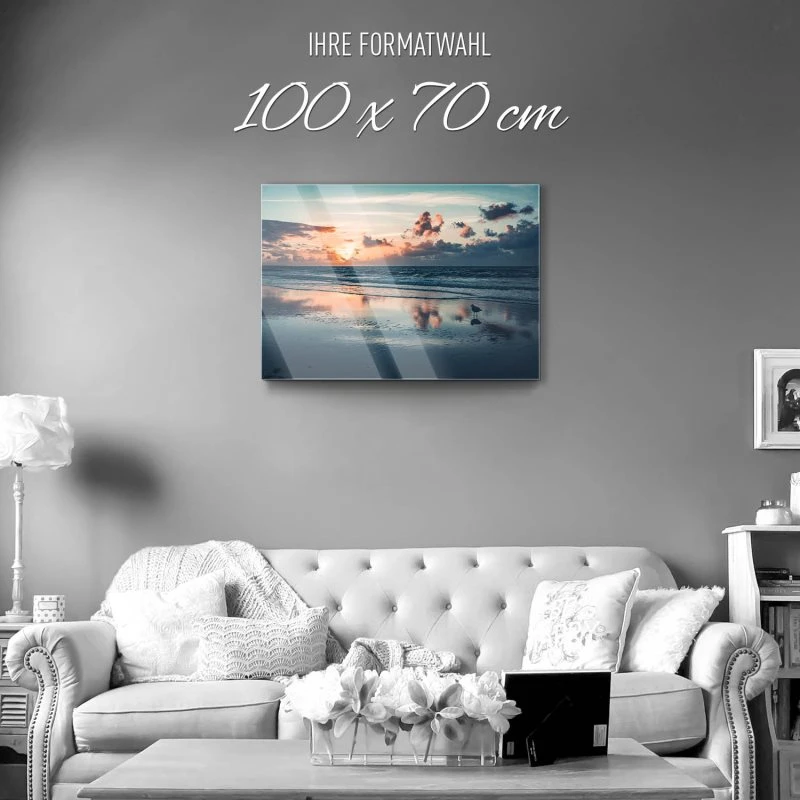 Strand & Meer Sonnenuntergang Nordsee als Acrylglasverbund Bild 100x70cm