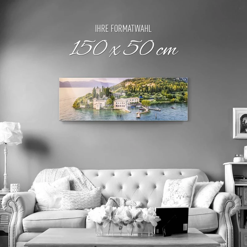 Strand & Meer Punta San Vigilio, Gardasee als Acrylglasverbund Bild 150x50cm