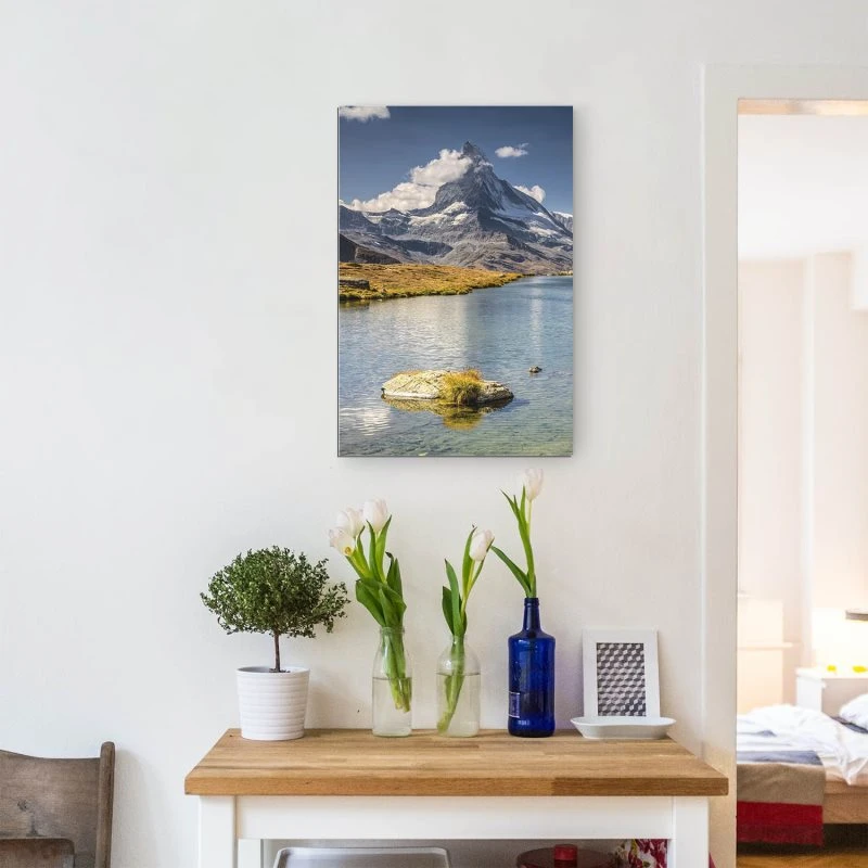 XXL Berge & Gebirge Alu-Dibond Bild im Hochformat 100x150cm, Motiv Matterhorn mit See