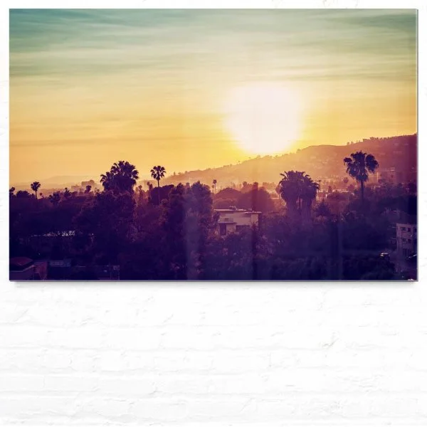 Skyline Los Angeles sunset als Acrylglasverbund Bild 120x80cm