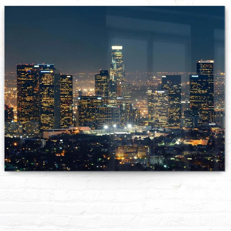 Skyline Los Angeles Nachts als Acrylglasverbund Bild 160x120cm