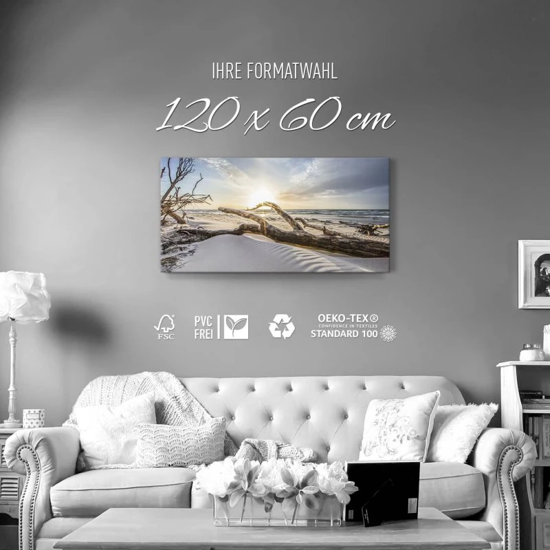 Leinwandbild 120x60cm Strand & Meer, Sonnenuntergang Ostsee