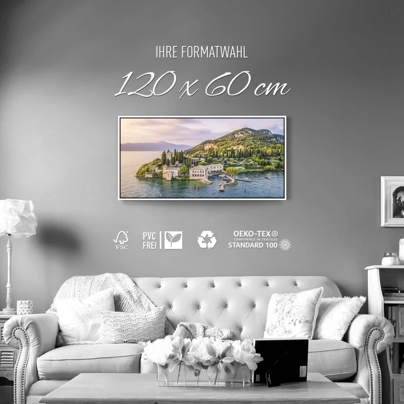 Strand & Meer Punta San Vigilio, Gardasee im weißen Bilderrahmen, 120x60cm