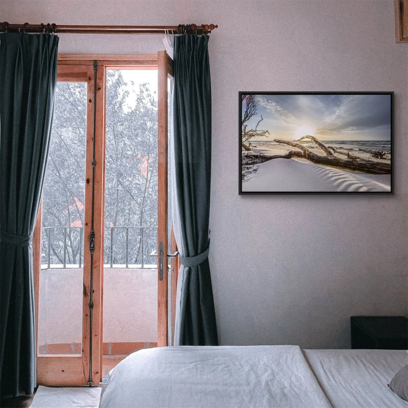 Strand & Meer Sonnenuntergang Ostsee im schwarzen Bilderrahmen, 120x60cm