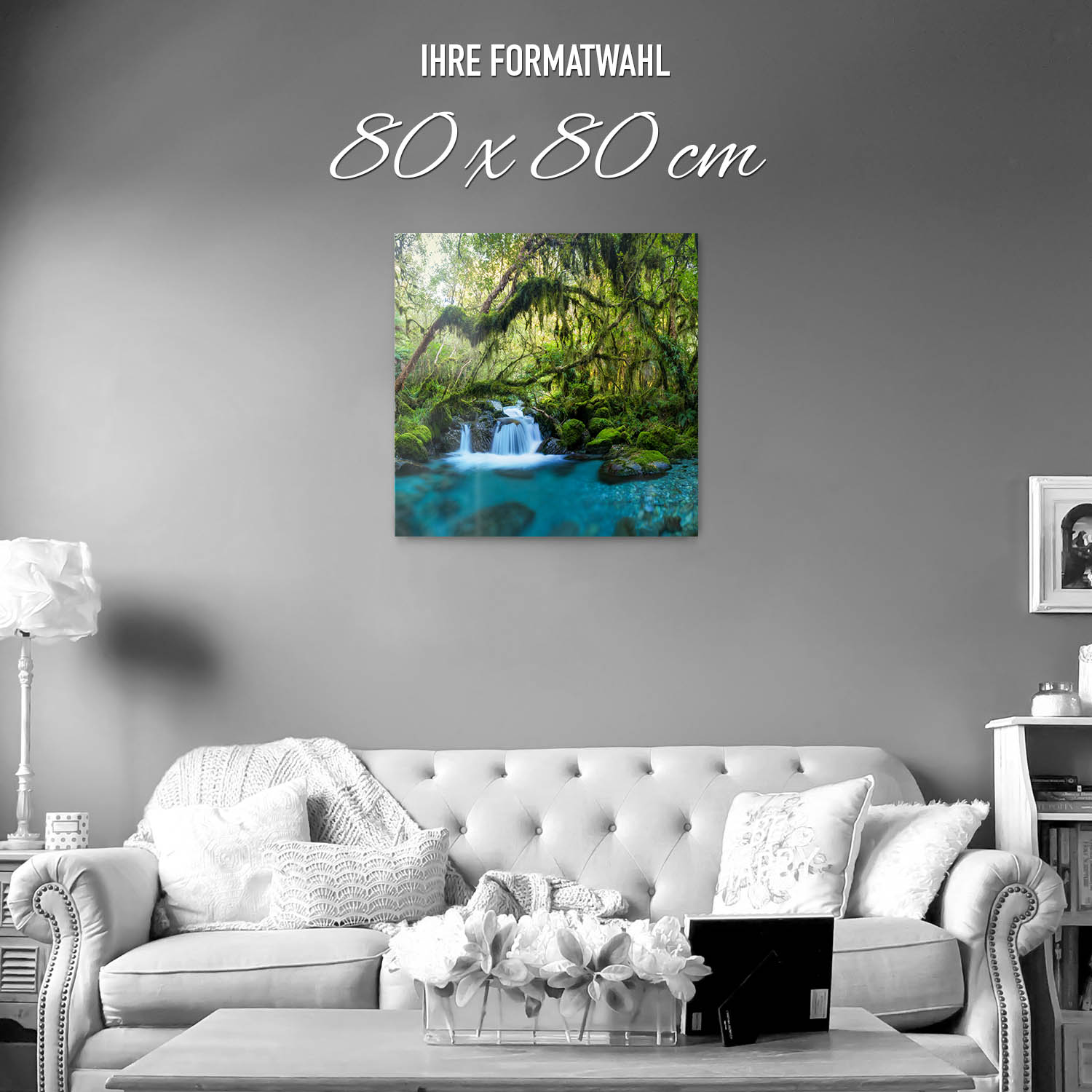 Dschungel idylischer Bachlauf als Acrylglas Bild 80x80cm
