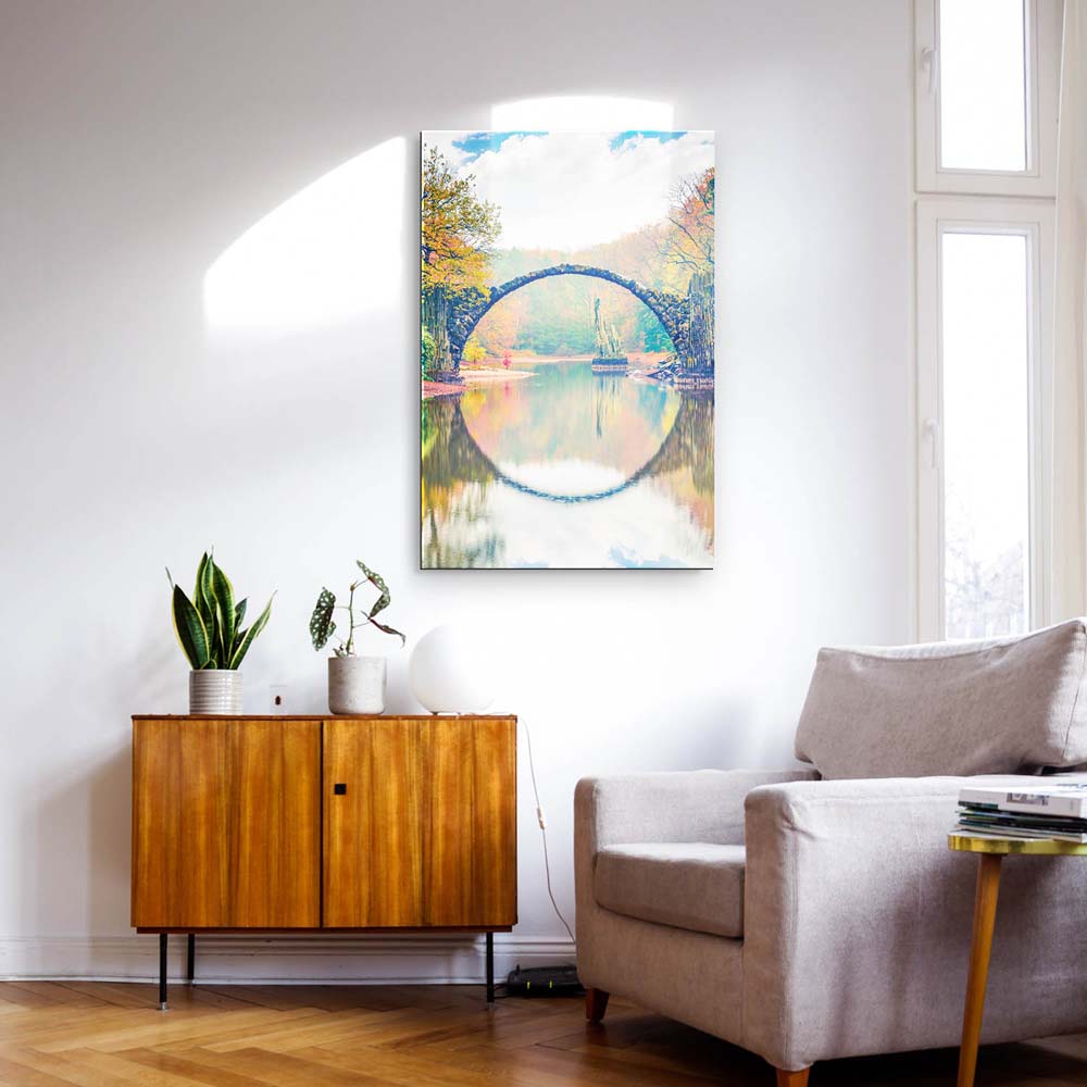 Wald & Bäume Herbst Rakotzbrücke, Kromlau als Acrylglasverbund Bild 110x50cm