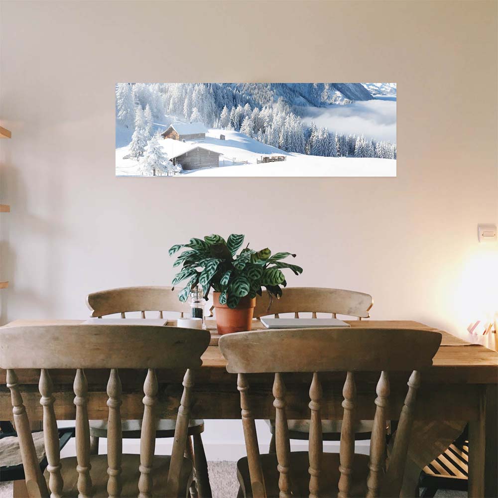 WandPoster Berge & Gebirge Winterpanorama mit Hütte, 80x80cm