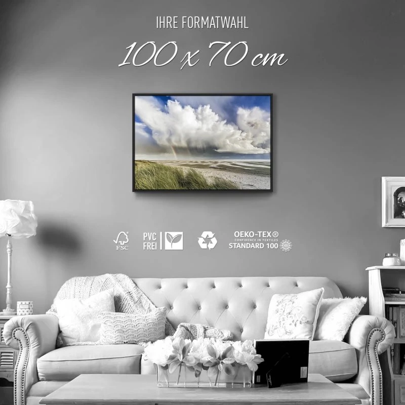 Strand & Meer Wattenmeer Nordsee im schwarzen Bilderrahmen, 100x70cm