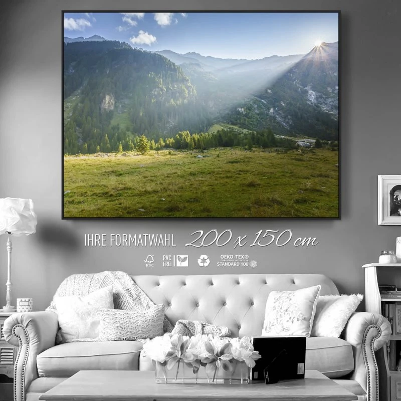 Berge & Gebirge Herbst Zillertal Tirol im schwarzen Bilderrahmen, 200x150cm