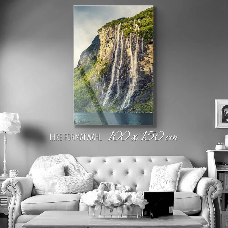 Wasserfall im XXL Hochformat, Seven Sisters als Acrylglasbild 100x150cm