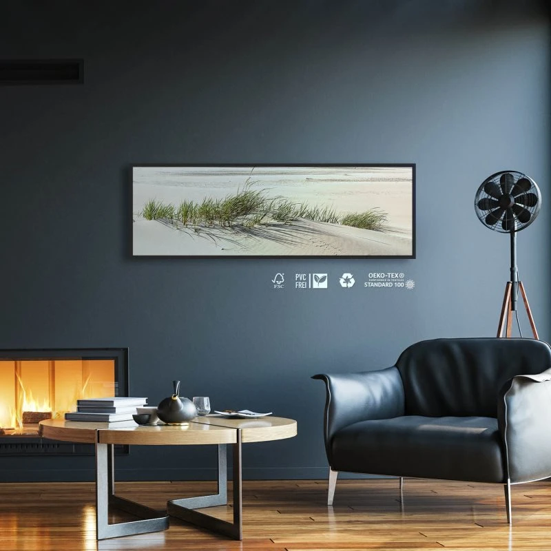 Strand & Meer Dünengras Ostsee im schwarzen Bilderrahmen, 150x50cm