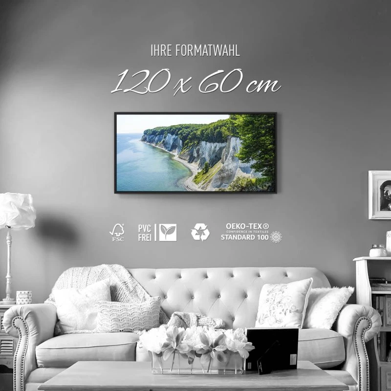 Strand & Meer Insel Rügen Ostsee im schwarzen Bilderrahmen, 120x60cm