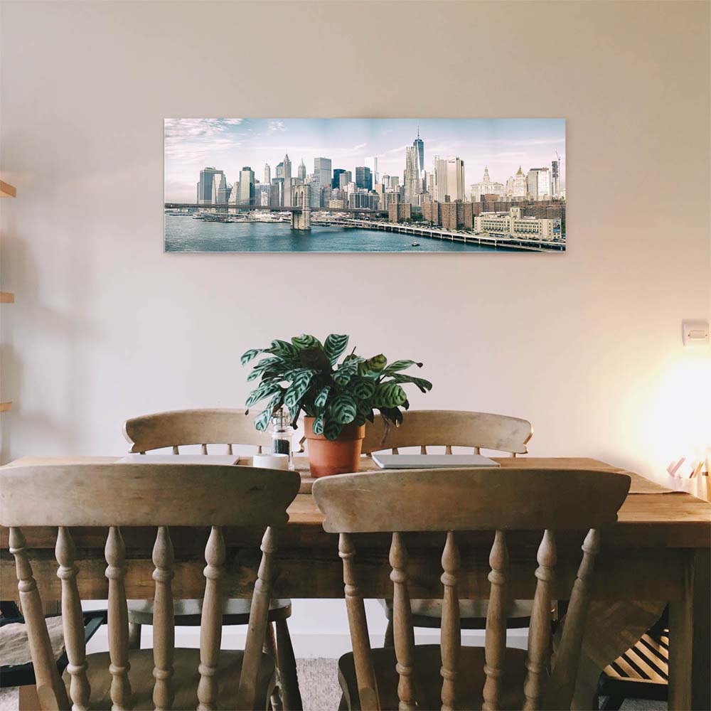 Skyline NYC Manhatten mit Bridge als Acrylglasverbund Bild 150x50cm