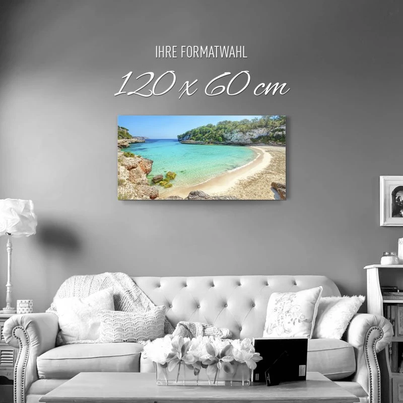 Strand & Meer Cala Llombards, Insel Mallorca als Alu-Dibond Bild 120x60cm