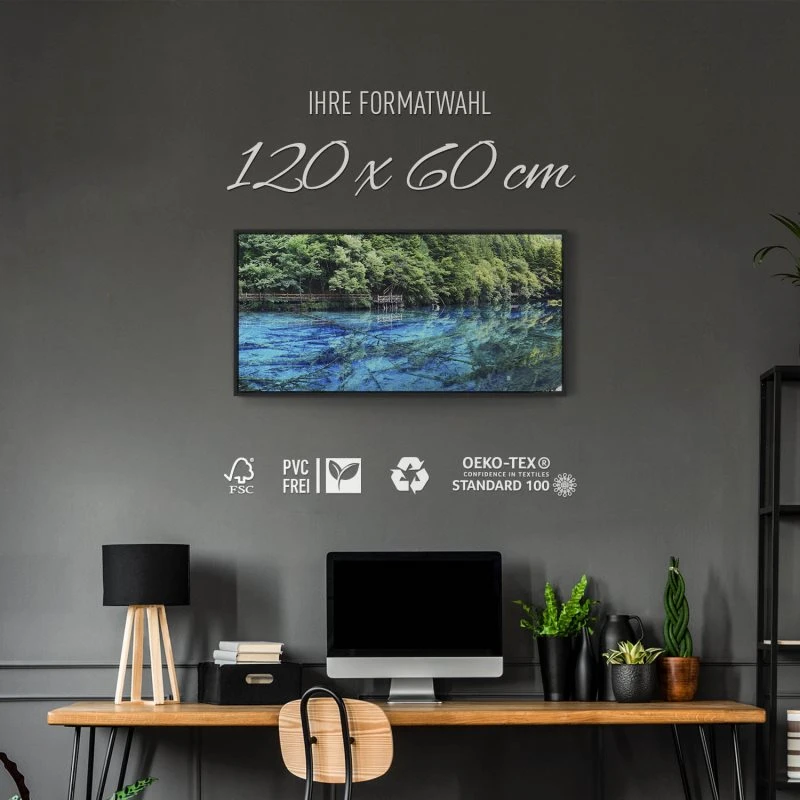 Flüsse & Seen China Jiuzhaigou  im schwarzen Bilderrahmen, 120x60cm