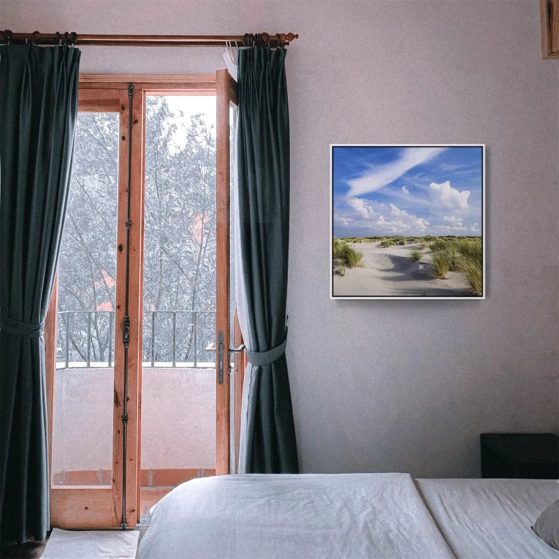 Strand & Meer Dünen Langenoog Nordsee im weißen Bilderrahmen, 80x80cm