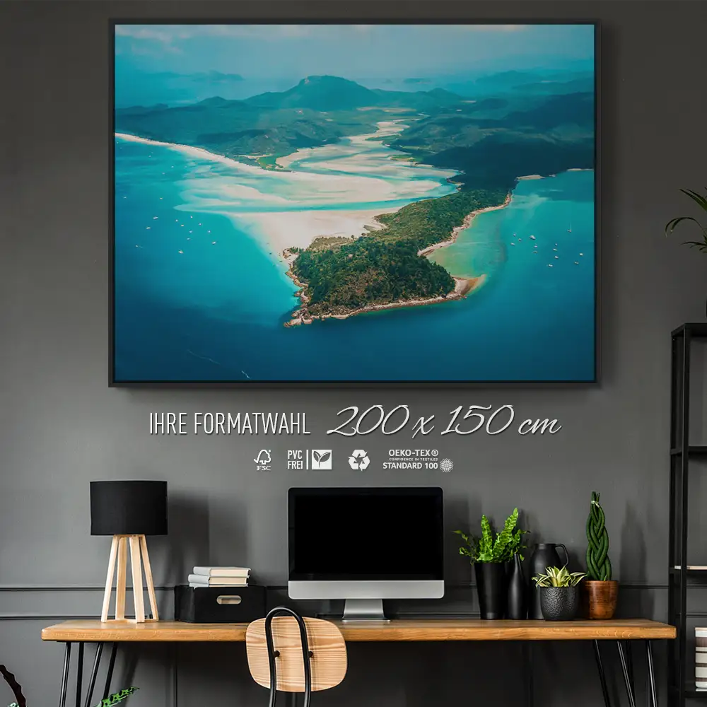 Strand & Meer Panorama Australien im schwarzen Bilderrahmen, 200x150cm
