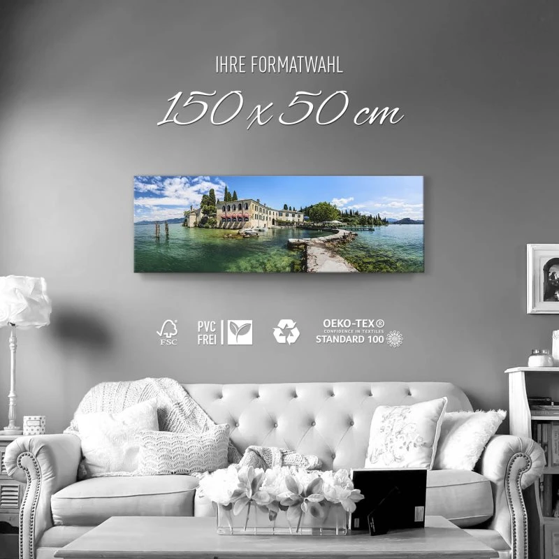 Strand & Meer Punta San Vigilio, Gardasee als Leinwand Bild 150x50cm
