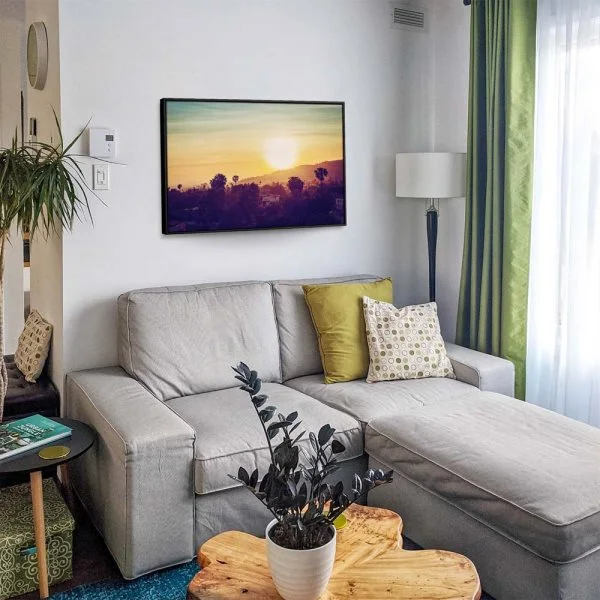 Skyline Los Angeles sunset im schwarzen Bilderrahmen, 180x120cm