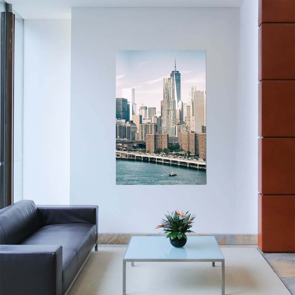 Poster 60x90cm im Hochformat, NYC Manhatten mit Bridge Skyline