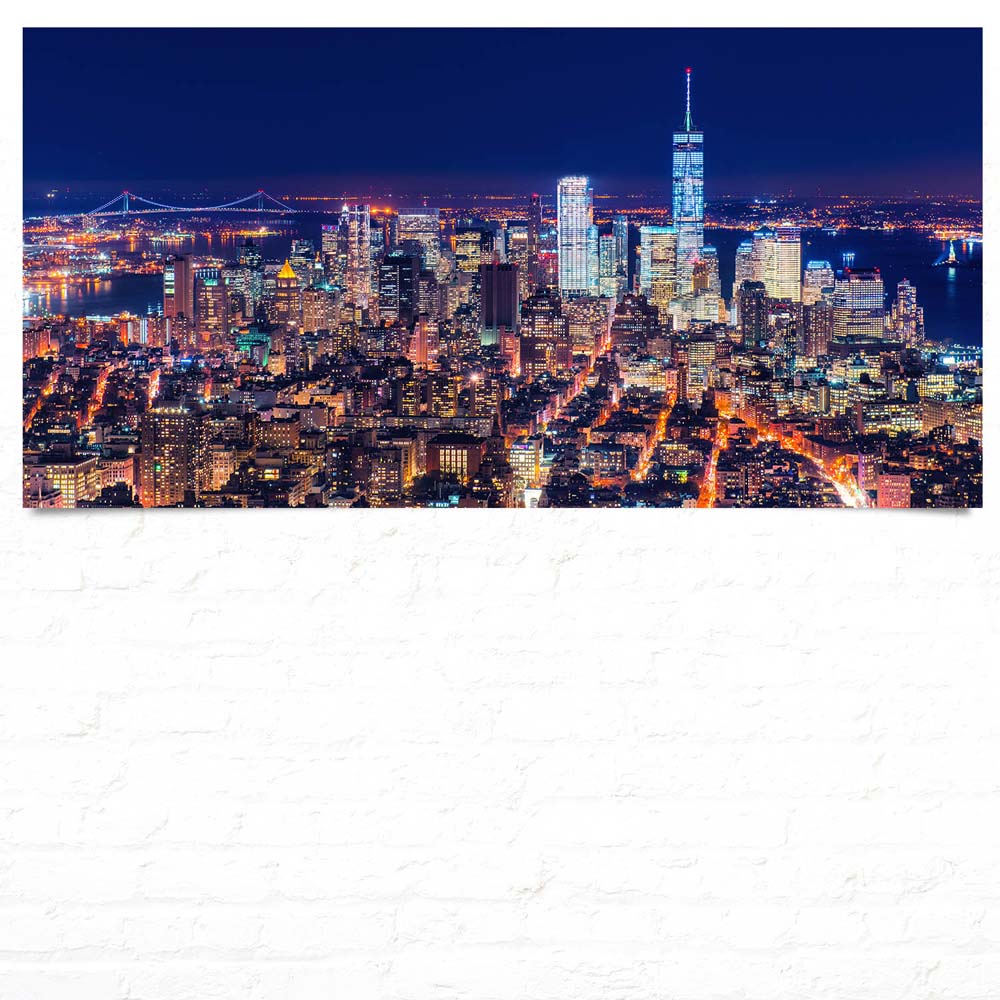 Skyline Manhatten bei Nacht als Poster 120x60cm