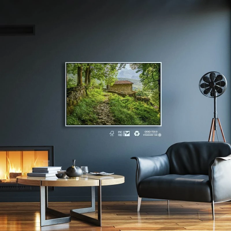 Berge & Gebirge Berghütte, Picu Urriellu, Spanien im weißen Bilderrahmen, 60x40cm