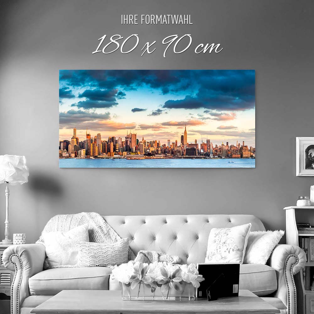 Panorama Alu-Dibond Bild 180x90cm Skyline Panorama von New York