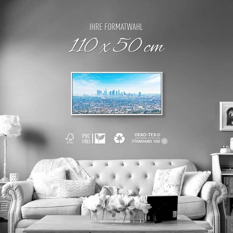 Skyline Los Angeles Panorama im weißen Bilderrahmen, 110x50cm