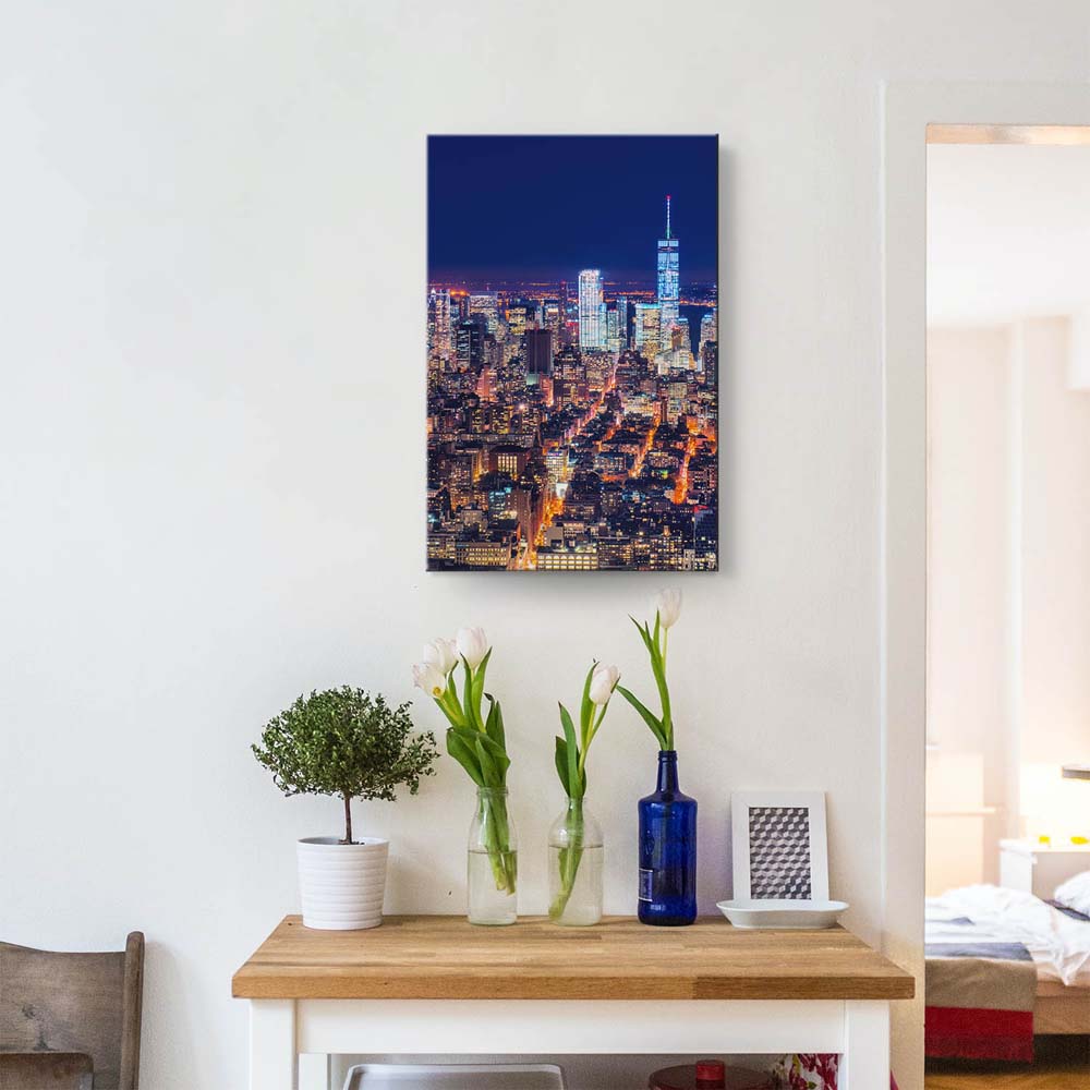 Skyline Manhatten bei Nacht als Keilrahmenbild 120x80cm