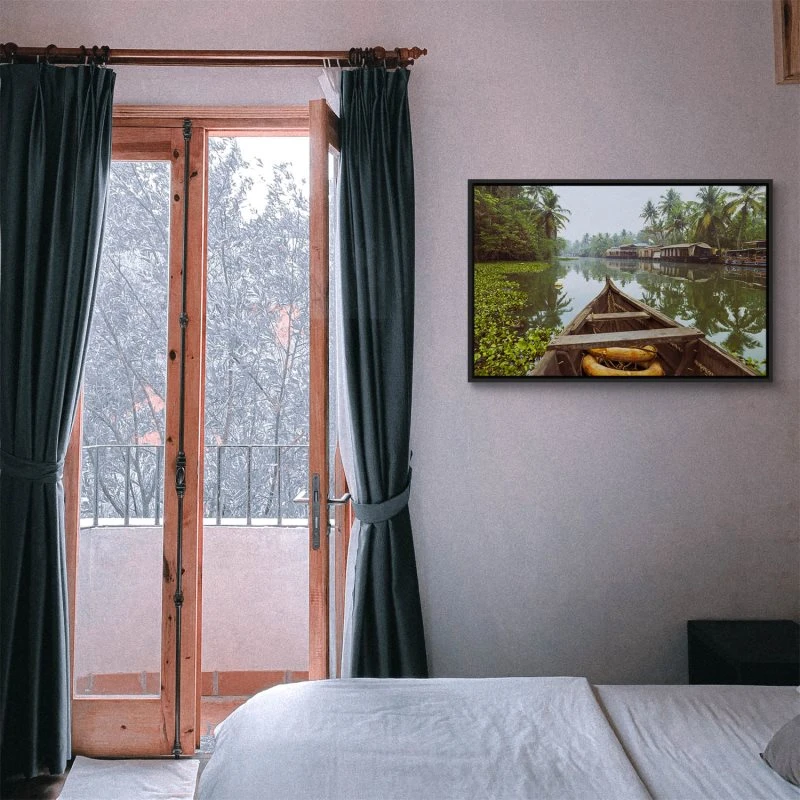 Flüsse & Seen Kumarakom Indien im schwarzen Bilderrahmen, 60x40cm
