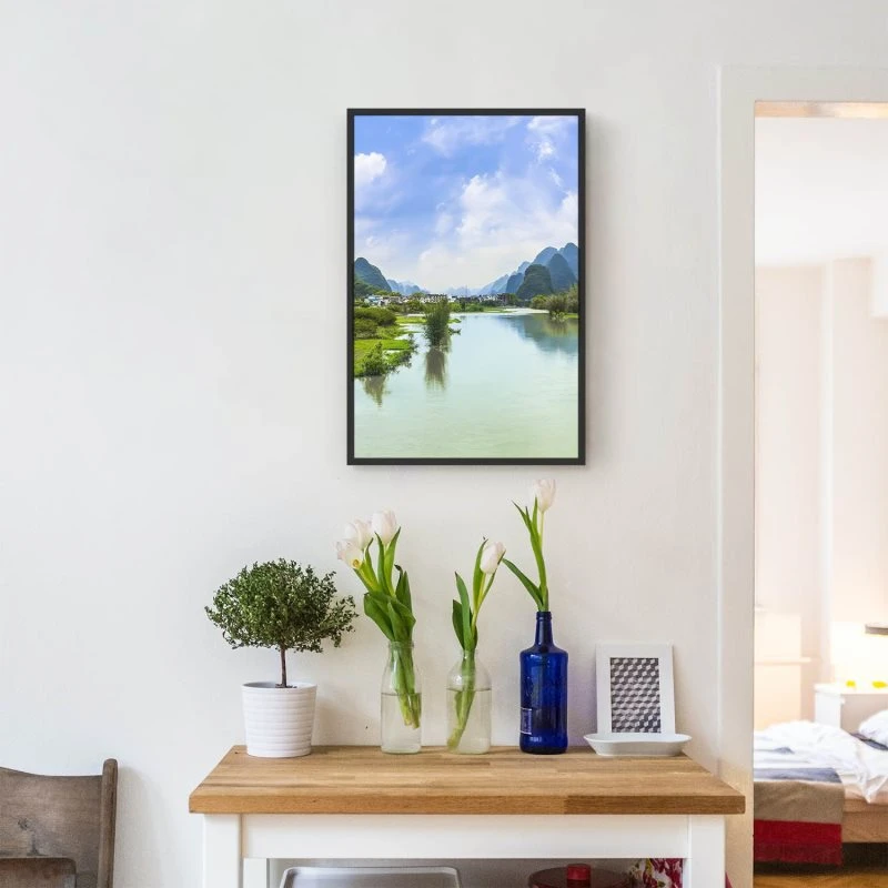 Flüsse & Seen China Li-Fluss im Hochformat 40x60cm mit schwarzen Bilderrahmen
