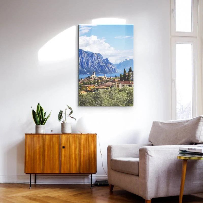 Strand & Meer Malcesine, Gardasee im Hochformat als Acrylglasverbund Bild 60x90cm