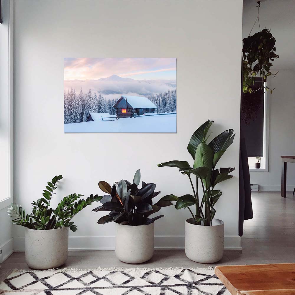 Poster 80x80cm groß, Berge & Gebirge Winterhütte