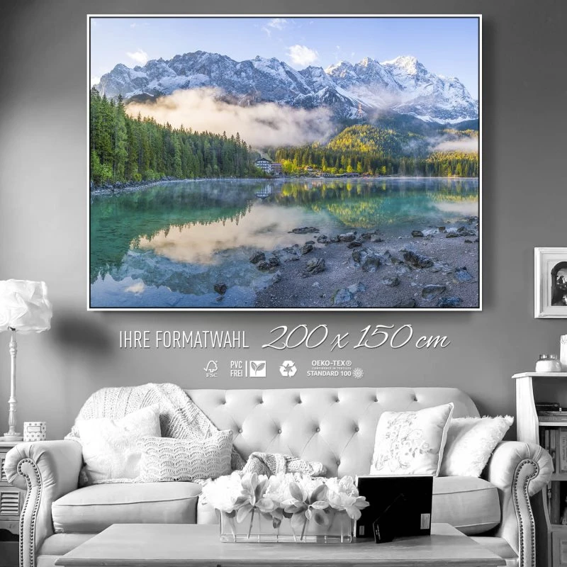 Berge & Gebirge Eibsee mit Zuspitze Alpen im weißen Bilderrahmen, 200x150cm