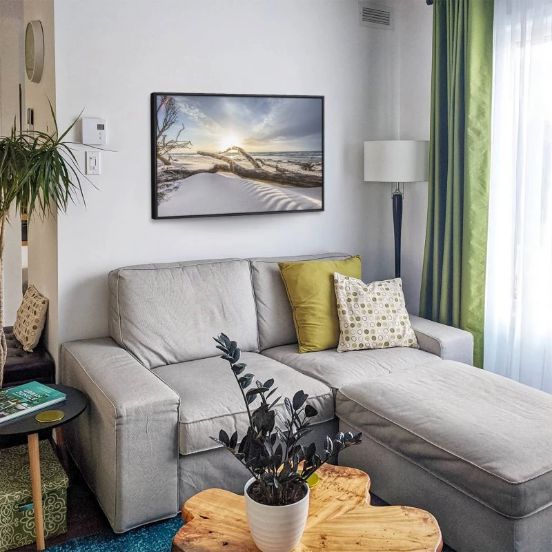 Strand & Meer Sonnenuntergang Ostsee im schwarzen Bilderrahmen, 120x60cm