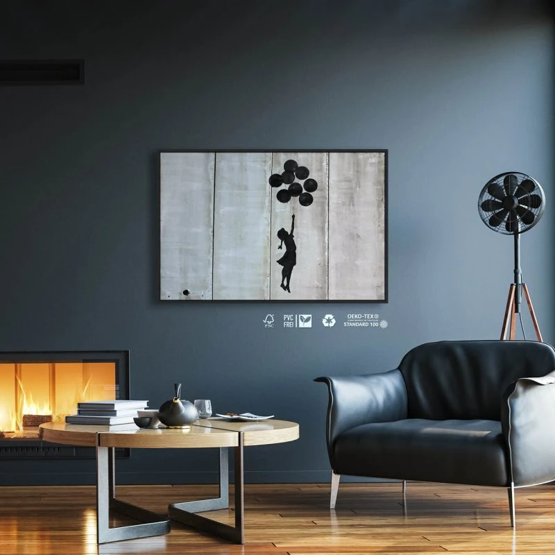 Banksy Girl with ballons im schwarzen Bilderrahmen, 160x120cm