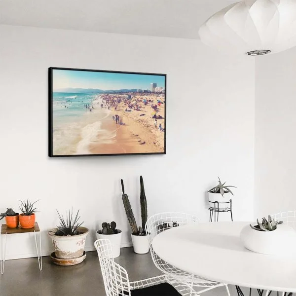 Strand & Meer Santa Monica Beach Los Angeles im schwarzen Bilderrahmen, 110x50cm