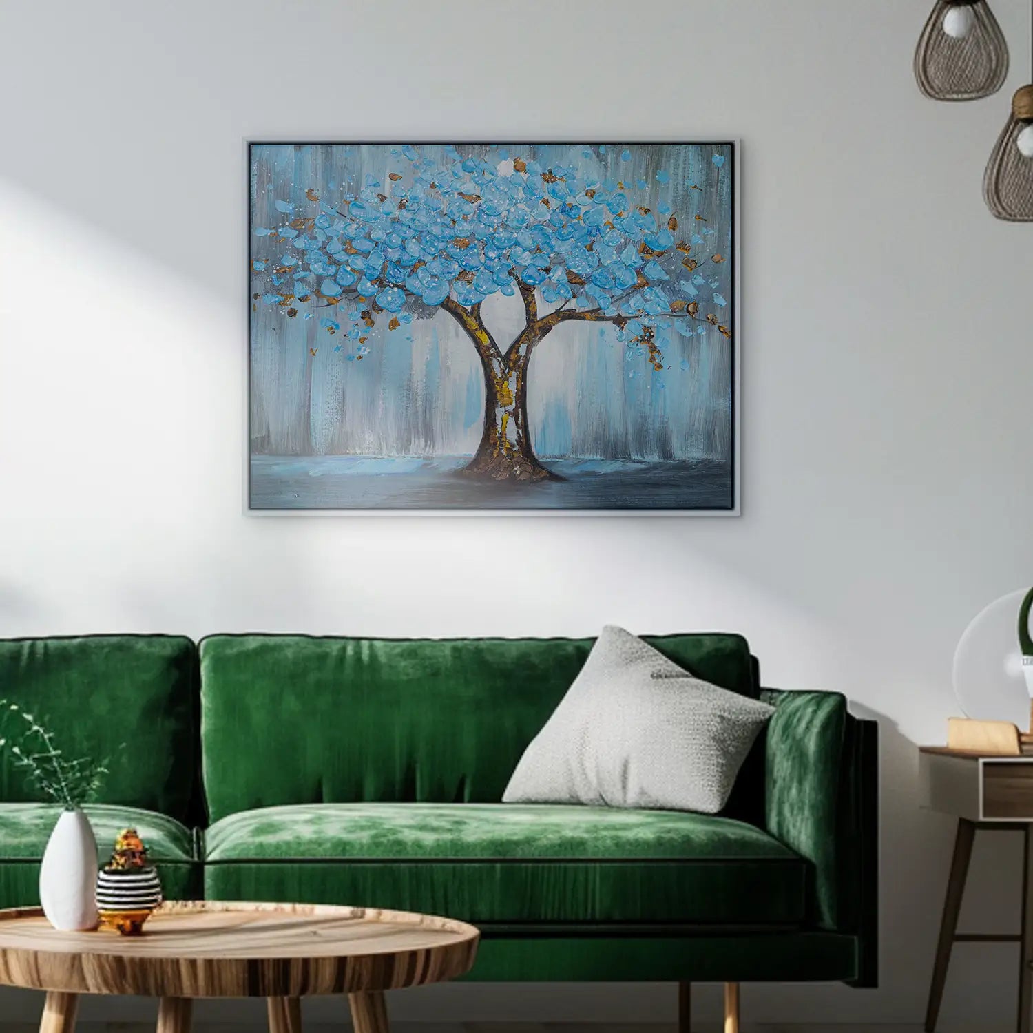 Gemälde 160x120 cm im Schattenfugenrahmen Weiß, handgemalt mit Acrylfarbe und Strukturpaste, abstrakter Baum der Natur – „Baum der Ewigkeit“